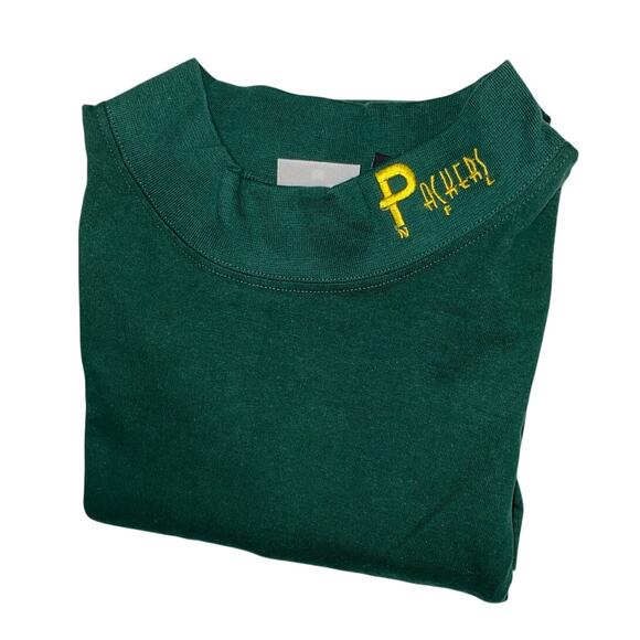 Vintage Green Bay Packers Long Sleeve T Shirt Medium Embroidered NFL Mock Neck - Picture 1 of 10
